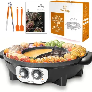 2-in-1 Electric Smokeless Grill and Hotpot Combo, Korean BBQ Style, 110V 1700W
