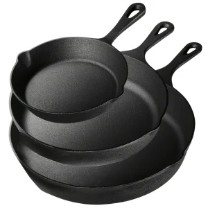 3-Piece Cast Iron Skillet Set (6/8/10 Inch) - Pre-Seasoned, Non-Stick, Heavy-Duty Pans.