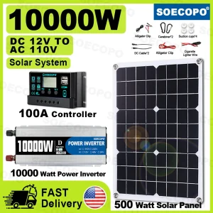 SOECOPO 10000W Portable System: 500W Solar Panel DC 12V to AC 110V Inverter 100A Controller
