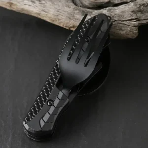 Three-in-One Multi-Tool Camping Folding Spoon, Fork, Knife, and Bottle Opener